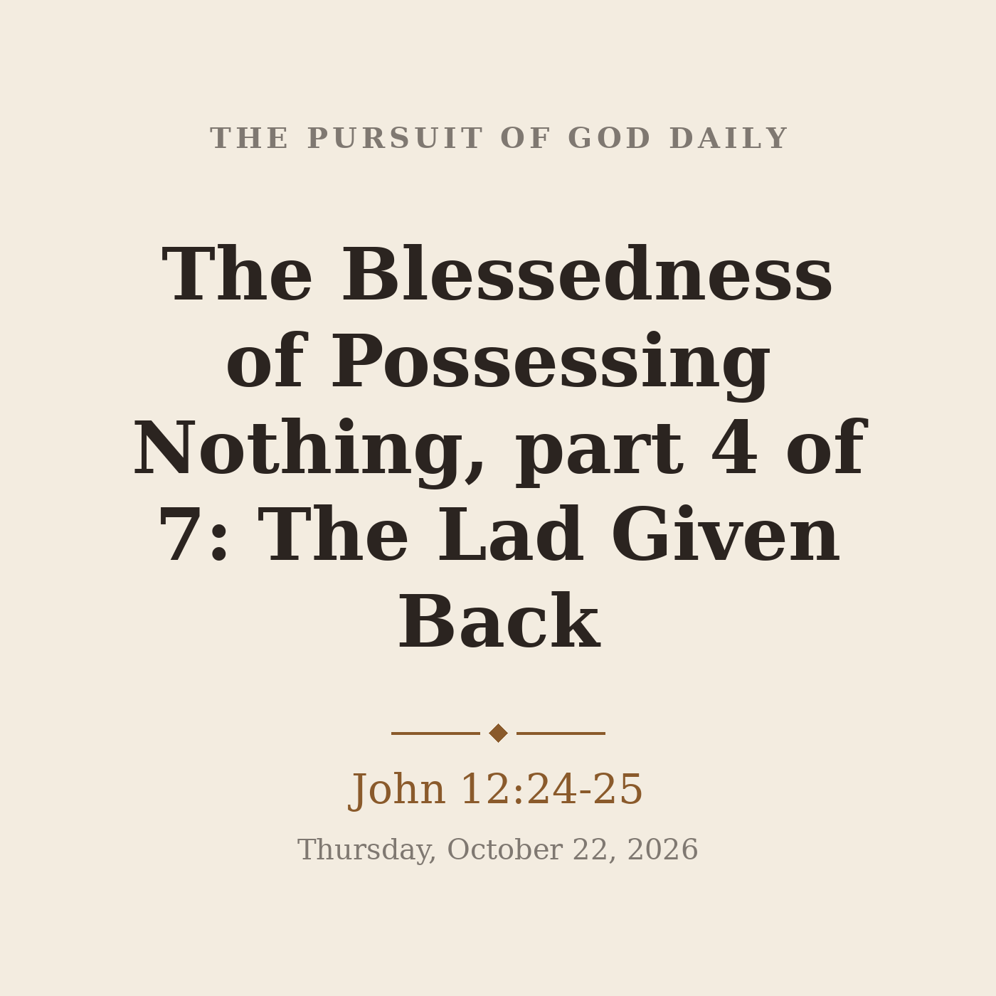 The Blessedness of Possessing Nothing, part 4 of 7: The Lad Given Back episode artwork
