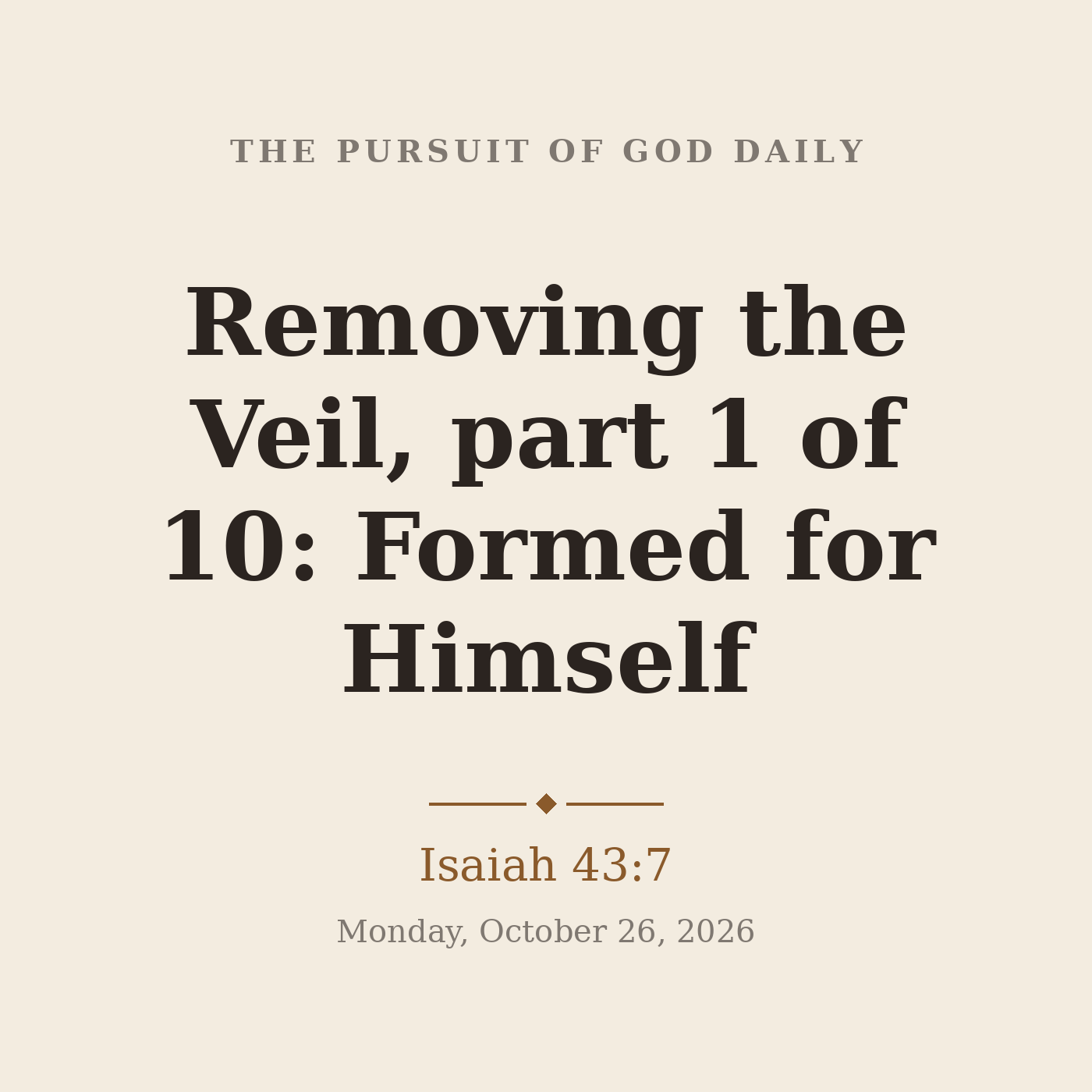 Removing the Veil, part 1 of 10: Formed for Himself episode artwork